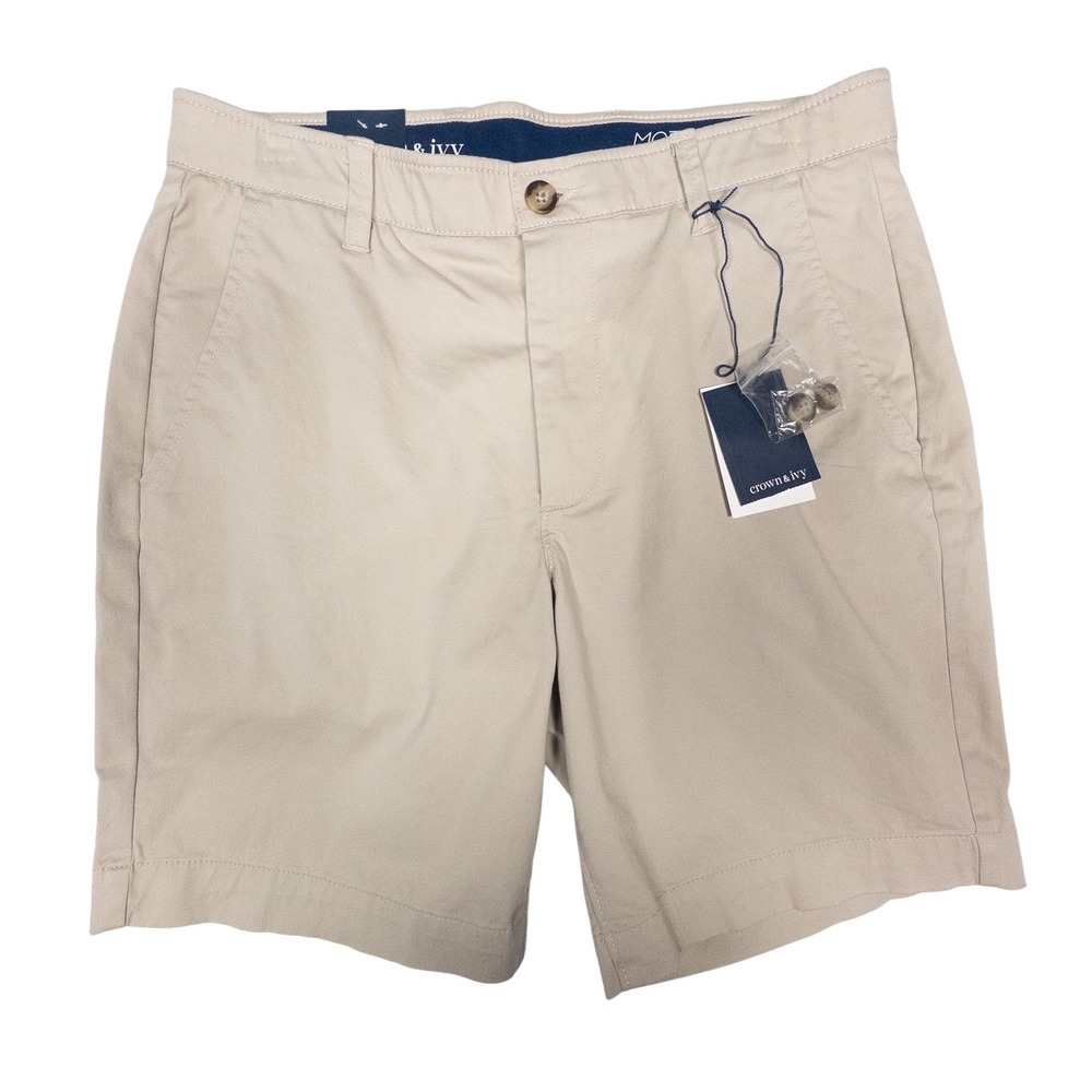 NEW Crown & Ivy Motion Flex‎ Shorts 9" Inseam Khaki Casual Size 32 Waist Stretch